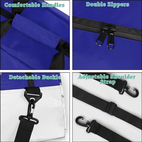 Kid Cheer Duffel Bag Travel Weekender Overnight Bag Sports Gym Bags for Girls Boys Personalized Gymnastics Sleepover Bags Waterproof Carry-on Handbags Collapsible Work Out Hanbag Blue Silvery White3