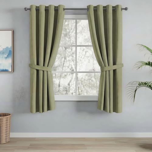 Image of Haus and Kinder Blackout Curtains 5 feet for Window,Pack of 2 Blackout Curtains for Window,100% Room Darkening Curtains Blackout 5 feet Long (Pista Green, 114x152 CM)