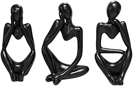 FineUsea Home Decor Resin Thinker Statue Abstract Art, Modern Sculpture Creative Personality (Small-Black) Desktop,Bookshelf Decor Set of 3 Simple Fashion Style.