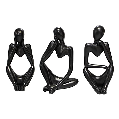 Fineusea Home Decor Resin Thinker Statue Abstract Art, Modern Sculpture Creative Personality (Small-Black) Desktop,Bookshelf Decor Set Of 3 Simple Fashion Style. #TOP4