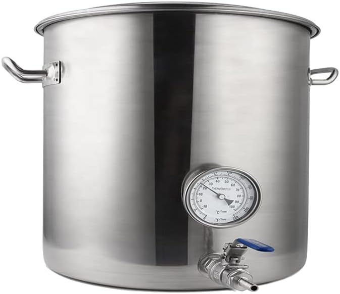 AIZYR Commercial Stockpot Stainless Steel Pot Brewing Kettle 19L/30L/45L/60L/95L Brew Bucket with Thermometer and Valve for Cooking and Home Brewing,40x40cm