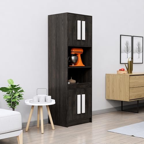 Image of Bniture Multipurpose Crockery Cabinet | Engineered Wood Kitchen Cabinet Modern with 4 Doors and Open Shelves | Crockery Unit for Dining Area | Kitchen Crockery Cabinet for Home | Flower Wenge