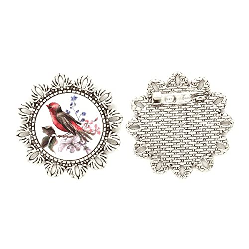 Broche de plata de flores y pájaros: joya mediana artesanal elegante