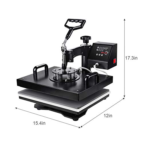 PowerPress HPM-1515-U4 5 in 1 Multifunction Sublimation Heat Press Machine for T-Shirts, Mug,and Cap, 15"x12", Black, Brown