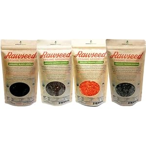 Rawseed Organic Certified lentils Multi-color 2 lb 4 Pack containing: Black, Orange, French, & Brown (1 bag of each). This 4 pack brings in total of 8 lbs of Lentils.