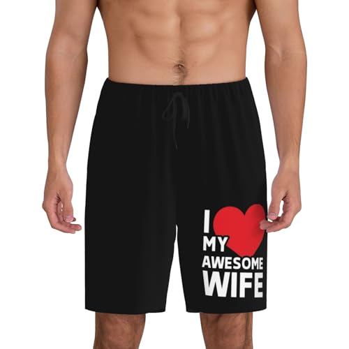 I Love My Awesome Wife Pajama Shorts for Men, Men's Pajama Bottoms, Sleepwear for Summer