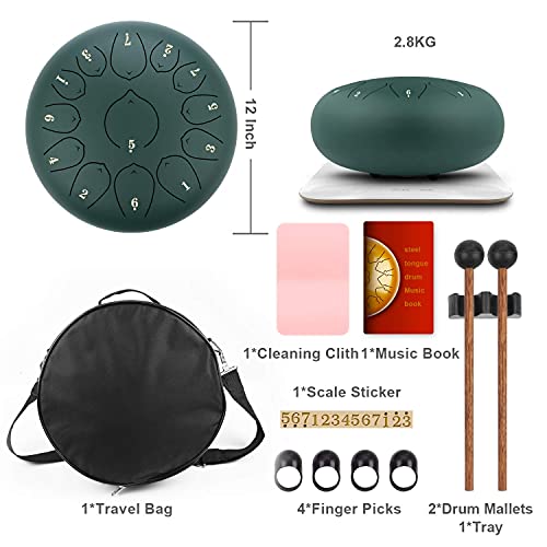 KUD Steel Tongue Drum, 12 Zoll 13 Tone C-Dur Zungentrommel Ätherische Trommel Stahl Handpan Drum Schlagzeug Instrument mit Trommelschlägeln Tragetasche für Meditation Yoga Klangheilung - Image 3