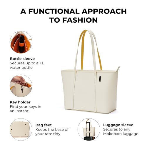 Image of MOKOBARA The Astrid Tote Vegan Leather Oversized Black Tote Bag for Women (Oatmilk 2.0)
