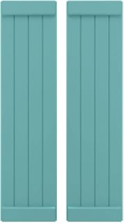 14"W x 59"H Americraft Four Board Exterior Real Wood Joined Board-n-Batten Shutters w/End Batten (Per Pair), Pure Turquoise