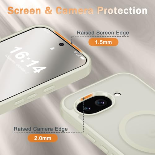 Image of for Google Pixel 10a Case, Matte Magnetic Phone Cover [with 1 Screen Protector] [Support for MagSafe] [Shockproof Military Grade Protection] Translucent Frosted Back, Cream White