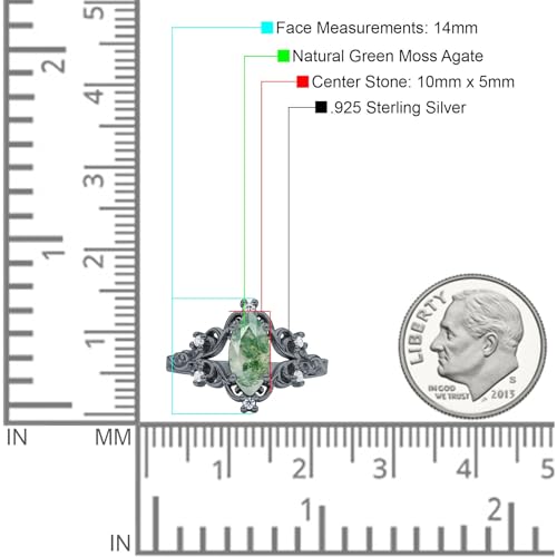 OMRANII Art Deco Marquise Natural Green Moss Agate Filigree Floral Designer Vintage Style Wedding Engagement Ring Solid 925 Sterling Silver4