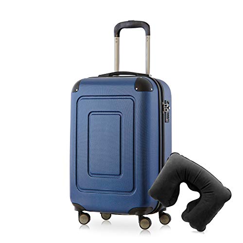Preisvergleich Produktbild Happy Trolley - Lugano Handgepäck Kabinentrolley Bordgepäck Hartschalen-Koffer Trolley Reisekoffer, sehr leicht, TSA, 55 cm, 40L, Dunkelblau +Nackenkissen