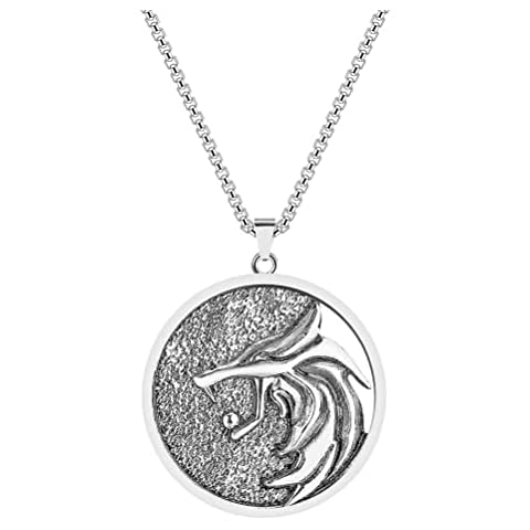ZHOUJIE Witcher Necklace Wolf,Wolf Necklace Wolf Medallion Pendant Necklace Norse Viking Jewelry for Wolf Lovers ​​Gift for Valentine's Day Birthday Cover