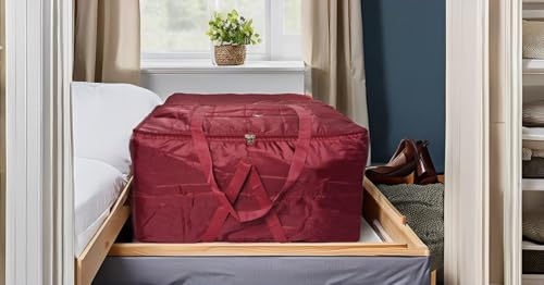Image of Peafowl Jumbo Blanket Bag | Double Bed Blanket Cover | Saree Storage Bag | King Size Cloth Organizer with Waterproof & Dustproof Fabric (Maroon)