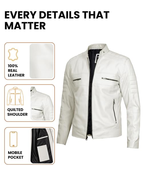 Image of Decrum Cafe Racer Leather Jacket for Men - Real Lambskin Motorcycle Style Mens Jacket with Zipper Closure