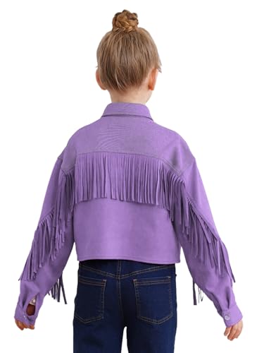 TiaoBug Kids Girls Shiny Rhinestone Star Denim Jacket Coat Tassel Lapel Long Sleeve Tops Outwear for Birthday Party2