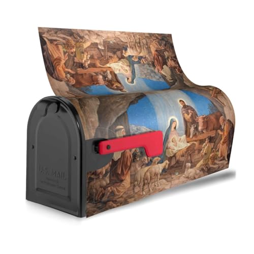 Image of Christmas Nativity Scene Religious Vintage Retro Mailbox Covers Magnetic Mailbox Wraps Post Letter Box Cover Standard Oversize 21 inchX18 inch /25.5 inch X 21 inch Mailwrap Garden Home Decor