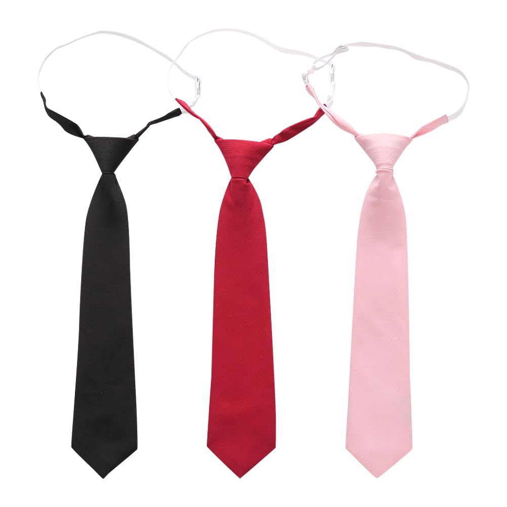FSSTUD Lot de 3 cravates pré-nouées pour femme en satin de couleur unie - Cravates uniformes réglables - Cravates soyeuses - Cravates formelles unies