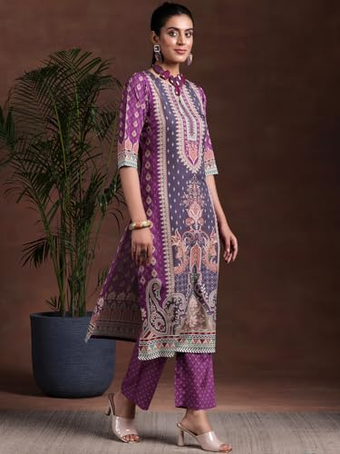 Image of Libas Women Poly Crepe Kurta Set 369500R Purple | daily wear suit