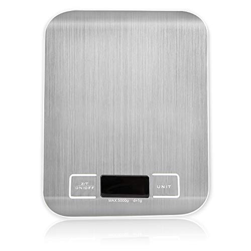 Food Scale Silver Digital Scales 5kg 10kg 1g Weight Scale Stainless Steel Electronic Balance Measure Tools LED Display Kitchen Scales