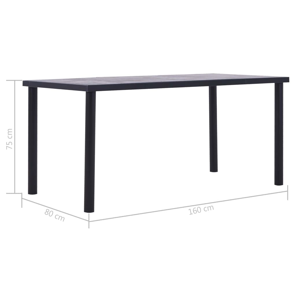 Stół do jadalni czarny betonowy szary 160 x 80 x 75 cm MDF
