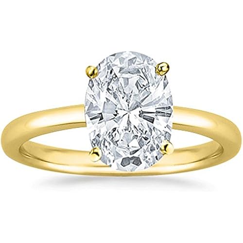 Houston Diamond District 1 to 5 CT Lab Grown Oval Cut Diamond Engagement Ring | 14K White Gold IGI Certified Oval Solitaire Wedding Ring in Solid Gold E-F Color VS2-SI1 Clarity