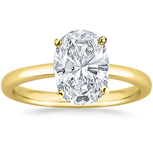 0.75 3/4 Ct Oval Cut Solitaire Diamond Engagement Ring 14K Yellow Gold (I Color VS2 Clarity)