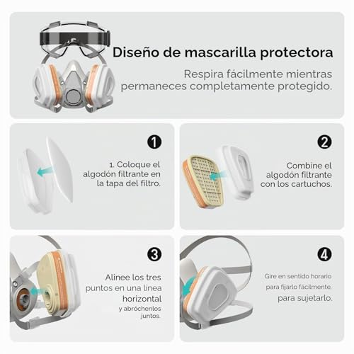 Miniatura 4 de Aimax Máscara Respiratoria Reutilizable Con Filtros A1p2, Cubierta Facial Antipolvo Con Gafas De Protección Y Filtros De Repuesto, Ideal Para Pintura, Pulido, Bricolaje Y Trabajo