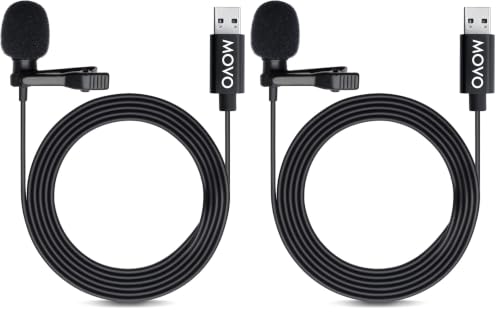 Image of Movo M1 USB Lavalier Lapel Clip-on Omnidirectional Computer Microphone for Laptop, PC and Mac, Perfect Podcasting, Gaming, Streaming and Desktop Mic (20-Foot Cord) (Pack of 2)