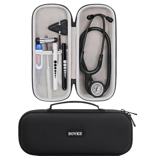 BOVKE Stethoscope Case for 3M Littmann Classic III Monitoring, Lightweight II S.E, Cardiology IV Diagnostic Stethoscopes - Extra Room fits Pen Light Scissors Pulse Oximeter Nurse Accessories, Black