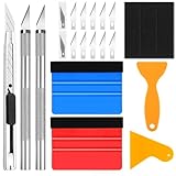 Hengxinchen 19 Stück Rakel für Folie,Folierungs Werkzeug Kit,Rakel Set für Tönungsfolie Auto,Folierungs Werkzeug Set für Wrap Auto,2 Filzrakel Rakel, Präzisionsmesser, Messer mit 10 Klingen