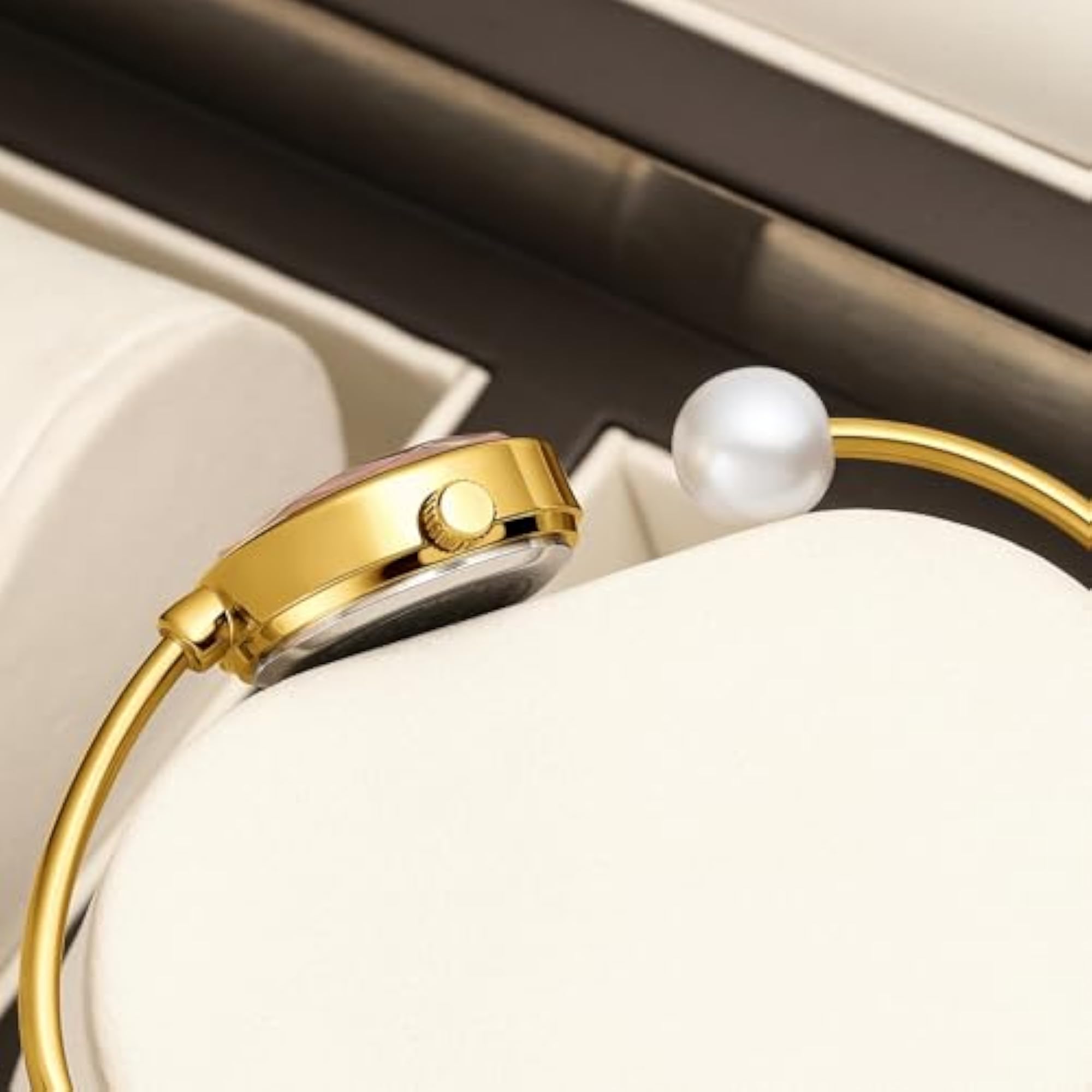 Women's Dainty Elegant Bangle Quartz Watch with Pearl Accent
