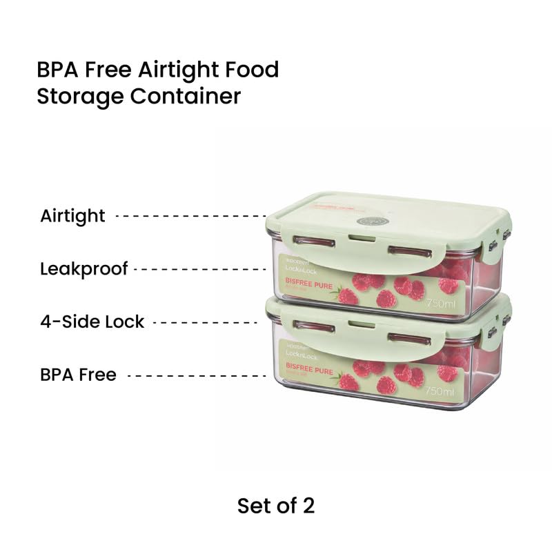 Image of LocknLock 750ml Food Storage Containers (Pack of 2) | Airtight, Leakproof, BPA-Free Plastic Boxes | Stackable Kitchen Containers for Lunch, Fridge & Pantry Storage