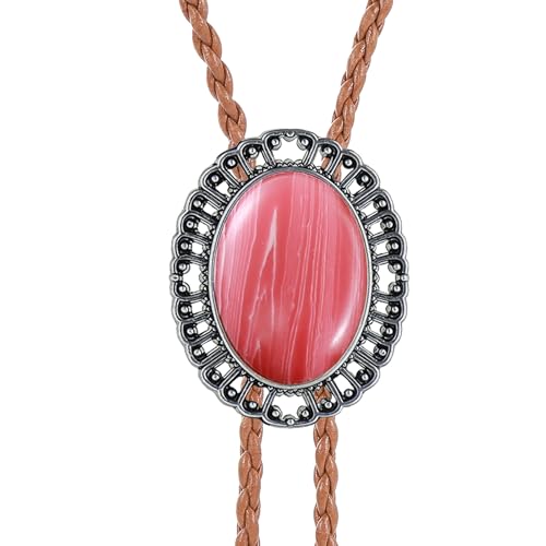 Image of Jeilwiy Bolo Tie for Men Real Stone Westwern Cowboy Ties Silver Bolos Women Leather Necktie Gift for Birthday Christmas