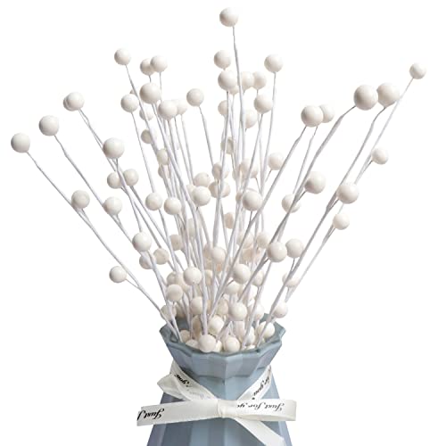 30 Stück künstliche Beerenzweig-Stiele, 32 cm künstliche Weihnachts-Stechpalmen-Beeren-Plektren für Weihnachtsbaumdekorationen, Handwerk, Requisiten, Hochzeit, Heimdekoration und Kranz DIY (30, weiß) Cover