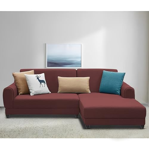 Image of Kraven RHS 4 Seater L Shape Sofa Set for Living Room (Maroon Fabric) Premium Fabric Sofa