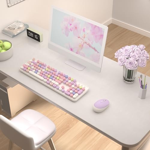 Colorful Wireless Keyboard and Mouse Combo, COVEVA 2.4GHz Wireless Retro Cute Round Keycaps Keyboard, 104 Keys Full-Sized Keyboard Mouse Set with Switch Button for PC Laptop Desktop (White Colorful) by COVEVA - Image 2