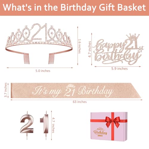 21st birthday decorations for her,Including 21st birthday sash,cake topper,crown,candles.21st birthday gifts for her,21st birthday decorations for women