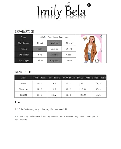 Imily Bela Girls Cardigans Kids Casual Batwing Sleeve Open Front Knitted Sweater Brown #TOP2