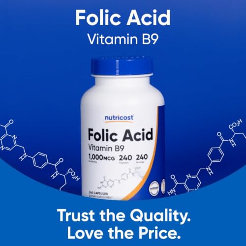 Image of Nutricost Folic Acid (Vitamin B9) 1000 mcg, 240 Capsules