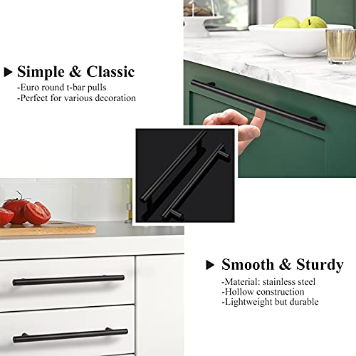 Image of Probrico 50 Pack 7-9 /16 inch Hole Center Cabinet Pulls Modern Euro Bar Matte Black Stainless Steel Kitchen Drawer Handles Cupboard Bedroom Bathroom Chest Door Hardware
