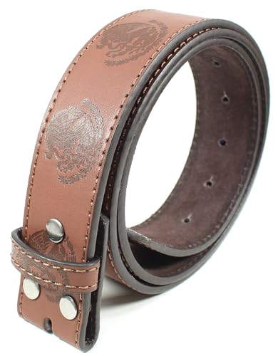 Mexico Coat of Arms Leather Belt Strap Without Buckle 1.5" Wide with Snaps - Eagle with Rattlesnake Mexican Pride2