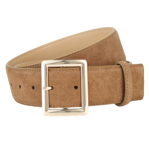 Women‘s Wide Belt With Gold Buckle Casual Genuine Leather Suede Belts for Jeans Dress Belt