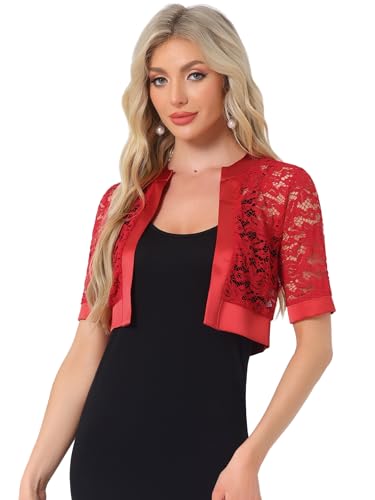 Image of Allegra K Lace Shrug for Women's Cropped Sheer Floral Lace Shrug for Evening Dresses