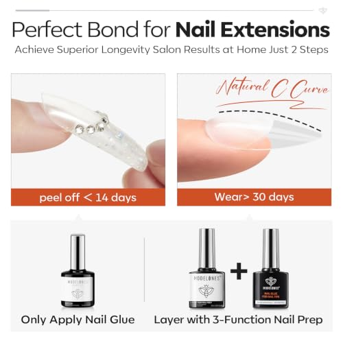 Image of modelones 10 in One Gel Nail Glue and Dehydrator & Primer Nourishing Prep Kit for Nail Tips, Acrylic & False Press On Nails, Strong Adhesive Bond for Long-lasting Nails Base Coat Supports Growth