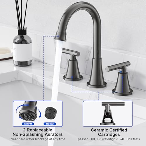 Image of Bathroom Faucet 3 Hole, Brushed Grey Faucets with Drain and Supply Lines