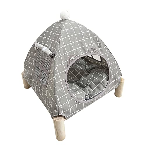 Babyezz Cat And Dog Hammock, Pet Teepee House, Removable Portable Indoor / Outdoor Pet Bed, Suitable For Cats And Small Dogs (Gray Grid Teepee House) #TOP4
