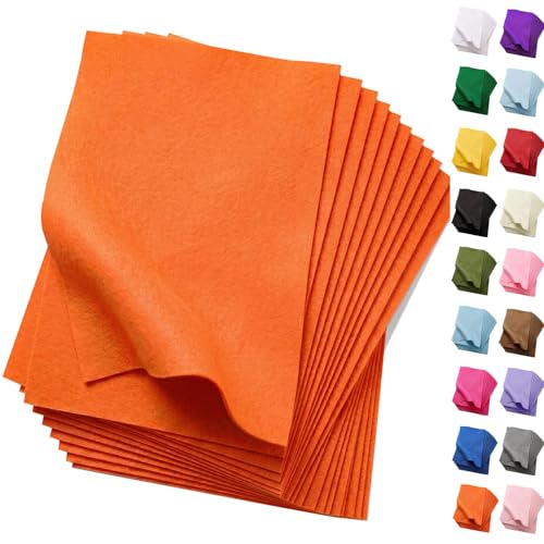 Soft Orange Felt Fabric Sheets for Crafts 8 x 12 Inch Felt Squares 20 Pcs 1.6mm Thick Nonwoven Fabric for DIY Projects Sewing Patchwork and Decoration