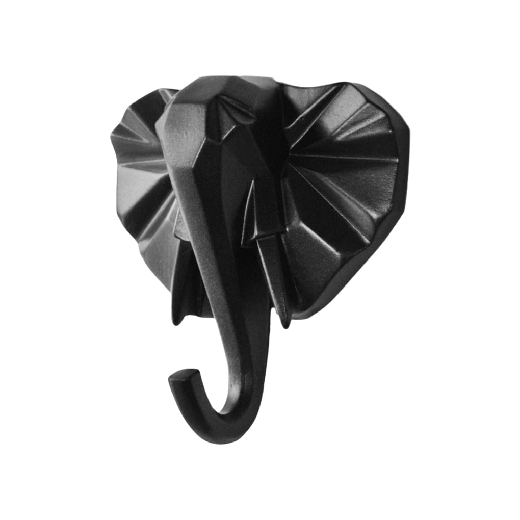 WOVEBIUS Animal Shape Coat Hook Made of Resin for Long-Lasting Not Easy to Wear. Easy to Install Animal Head Coat Hook Coat Hooks Black(Elephant)