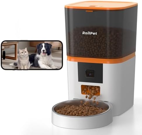 Automatic Dog Feeder with Adjustable Camera, 5G WiFi 6L Smart Cat Food Dispenser, 1080P HD Video with Night Vision, Pet Feeder with 2-Way Audio for Cats & Dogs, Food Blockage & Motion Alerts